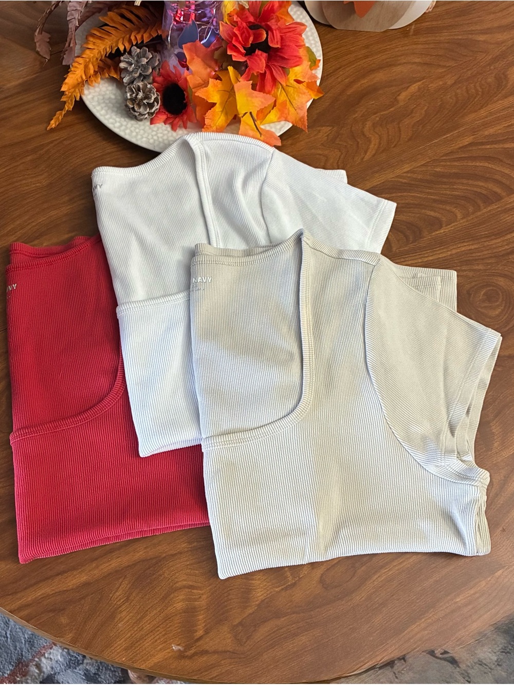 3 Old Navy Women’s Ribbed Tees - Red, White, Cream